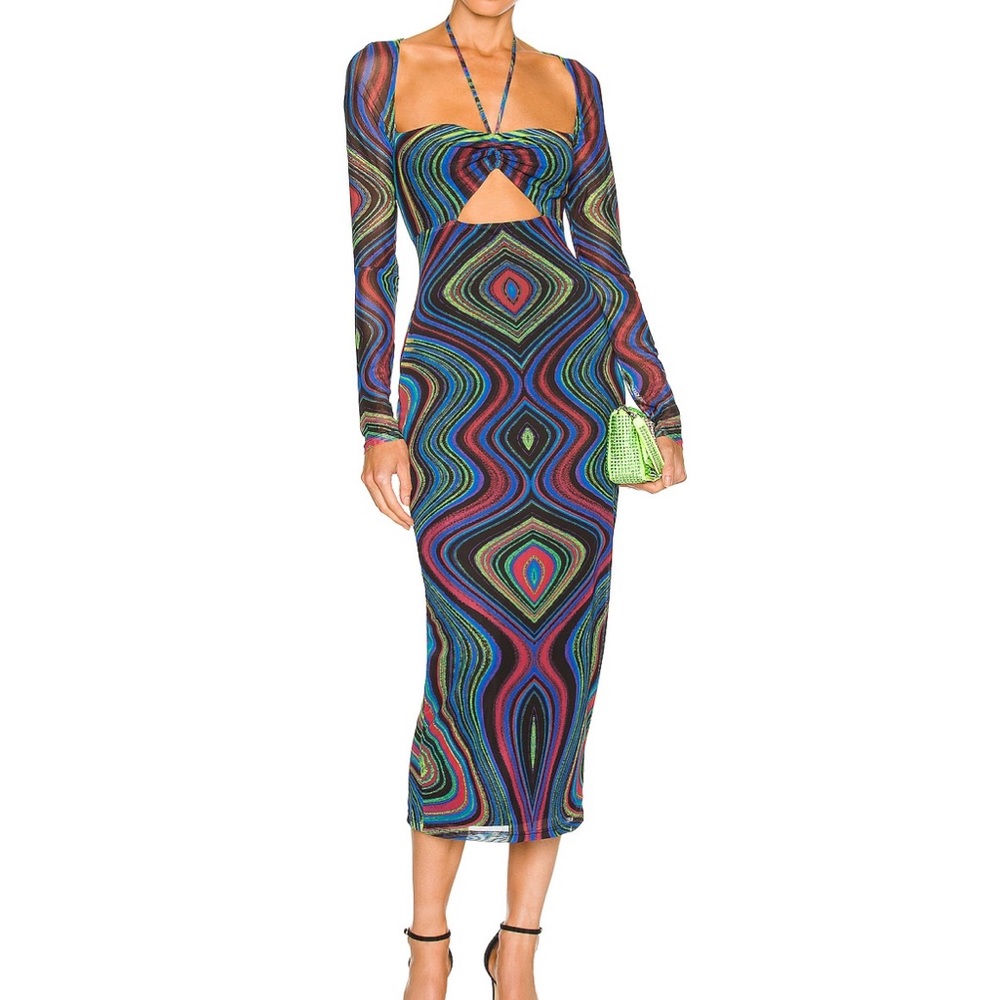 AFRM Multicolor Geometric Cutout Midi Dress